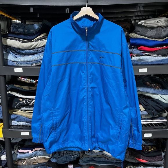 NEW Vintage Nike Swoosh Windbreaker Track Jacket Full Zip Mens XL Blue Y2K 2000s - Picture 3 of 15